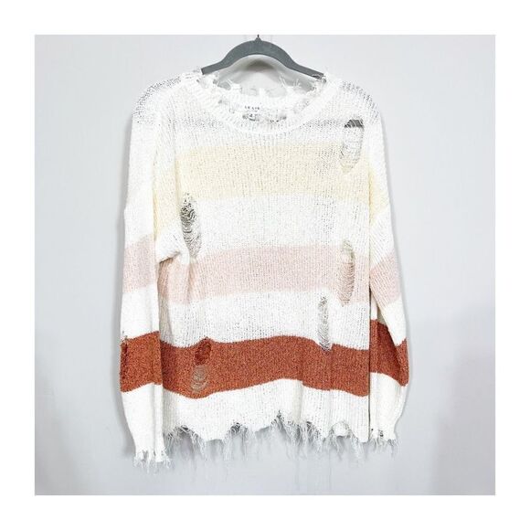 Le Lis Sweater Womens Medium Distressed Shark Bite Hemp Crewneck Long Sleeve - Picture 1 of 8